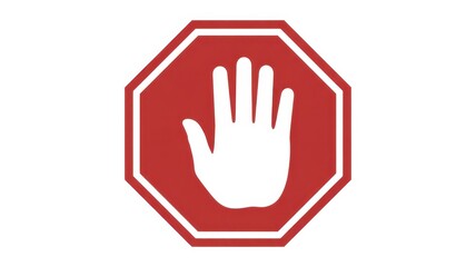 Graphic representation of a universally recognized octagonal warning symbol featuring an open palm hand in the center.