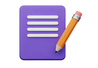 Purple notepad with lines and a pencil isolated on transparent background