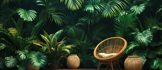 Tropical garden patio rattan chair scene