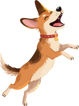 Pixel Art Dog Jumping Joyfully with Open Mouth and Red Collar