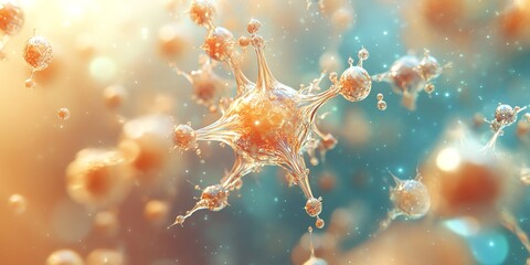 Abstract Microbial Cells in Bright Warm and Cool Colors with Dynamic Composition