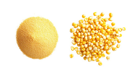 Cornmeal and popcorn kernels isolated on transparent background