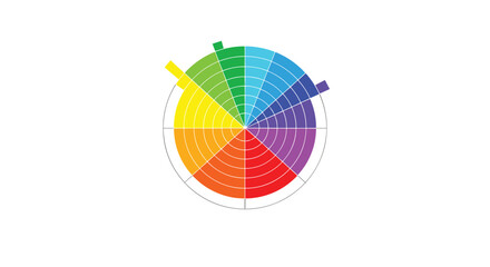 A colorful circular diagram displaying various shades and segments divided into sections.