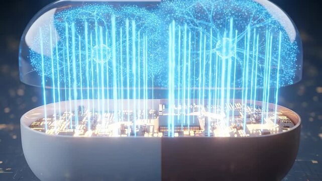 Futuristic neural network interface visualizing ai technology's synaptic connections