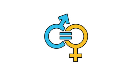Gender equality symbol shows interconnectedness of male and female with an equals sign.
