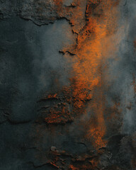 Dark grunge plaster wall close-up with black and rust tones — high-detail moody industrial texture background