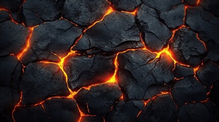 dark cracked volcanic rock with glowing molten lava seams and intense fiery glow evoking heat and danger