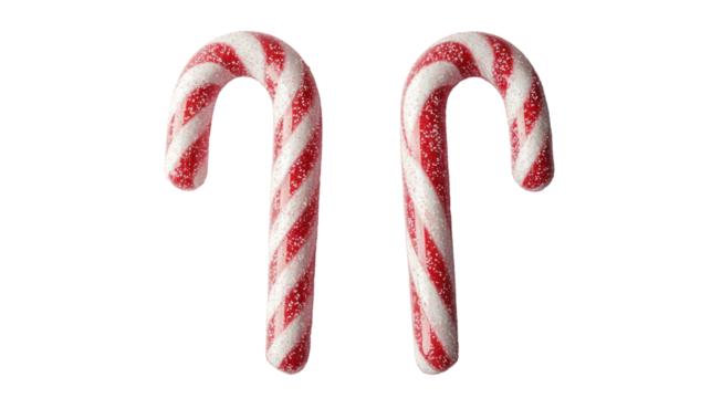 Two classic red and white striped candy canes isolated on transparent background - Powered by Adobe