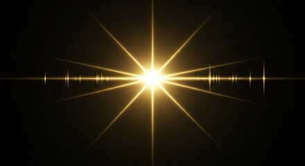 Bright golden yellow starburst lens flare effect radiating light beams horizontally across a dark black background, creating an abstract and energetic visual explosion