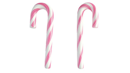 Two pink and white striped candy canes isolated on transparent background