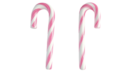 Two pink and white striped candy canes isolated on transparent background
