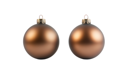 Two oval bronze christmas ornaments isolated on transparent background