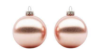 Two oval pink christmas ornaments isolated on transparent background