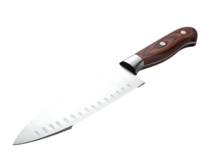 Shiny Chef Knife with Wooden Handle on White Background