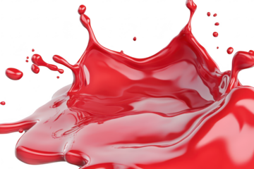 A splash of red liquid captured mid-air. dynamic movement and texture. set against a clean white background. ideal for creative projects and visually striking designs