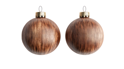 Two rustic wooden egg shaped christmas ornaments isolated on transparent background