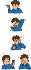 Pixel Art Man Expressing Frustration While Looking At Phone Screen