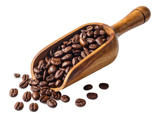 Fototapeta premium Dark Roasted Coffee Beans in Wooden Scoop