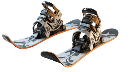 Pair of snowboard bindings and boots isolated on transparent background