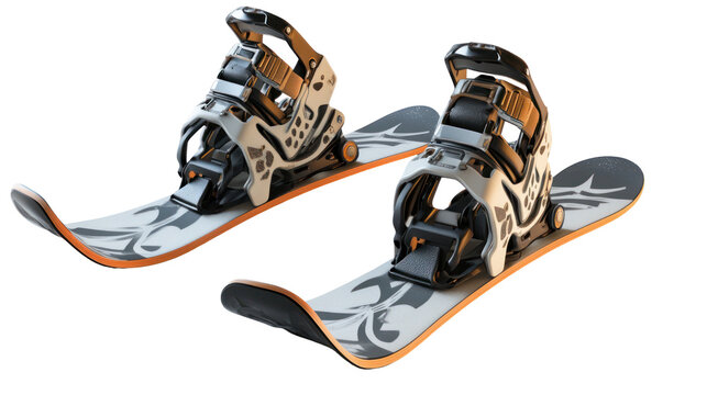 Pair of snowboard bindings and boots isolated on transparent background