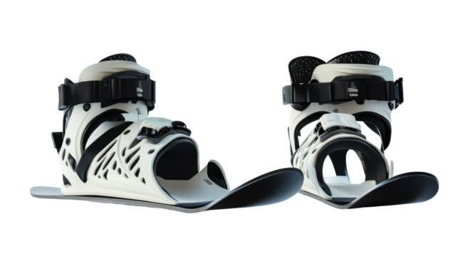 Pair of white and black ski boots isolated on transparent background