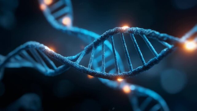 Stunning 3D Visualization of DNA Helix Structure with Blue Bokeh Background