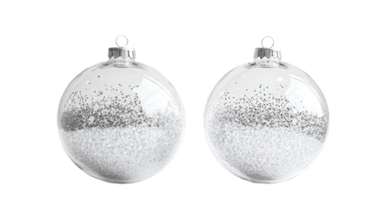 Two vintage clear glass christmas ornaments isolated on transparent background