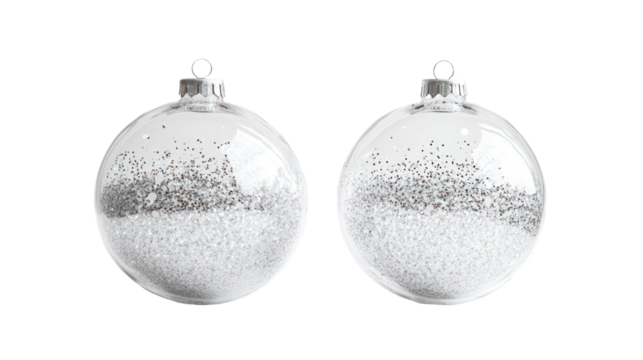 Two vintage clear glass christmas ornaments isolated on transparent background