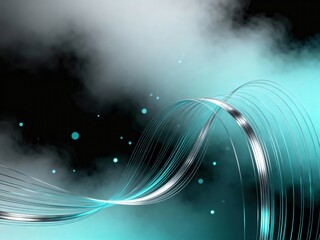 Dynamic Waving Lines with Soft Gradient Fog and Glowing Teal Light Particles