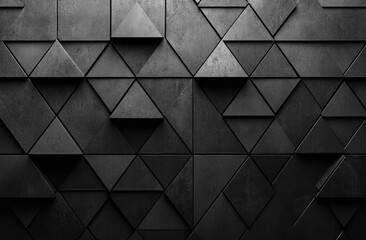 dark gray and black geometric textured wall with three-dimensional triangles and diamond shapes creating a modern abstract pattern