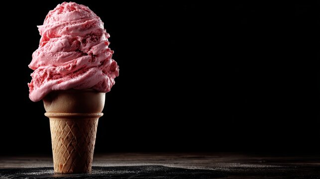 Sweet Temptation: A delightful ice cream cone stands as a symbol of pure indulgence, presenting a tempting treat against a dark, inviting background. 