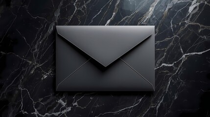 Elegant Dark Envelope on Black Marble with Communication.