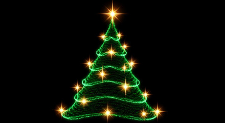 Magical Christmas tree&nbsp;decorations&nbsp;with sparkling lights, a festive and modern design for holiday greetings, seasonal promotions, conveying joy, celebration for the new year. Isolated black background