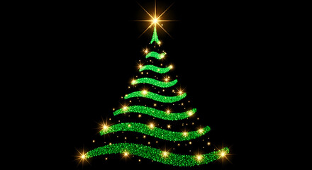 Magical Christmas tree&nbsp;decorations&nbsp;with sparkling lights, a festive and modern design for holiday greetings, seasonal promotions, conveying joy, celebration for the new year. Isolated black background