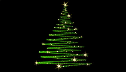 Magical Christmas tree&nbsp;decorations&nbsp;with sparkling lights, a festive and modern design for holiday greetings, seasonal promotions, conveying joy, celebration for the new year. Isolated black background