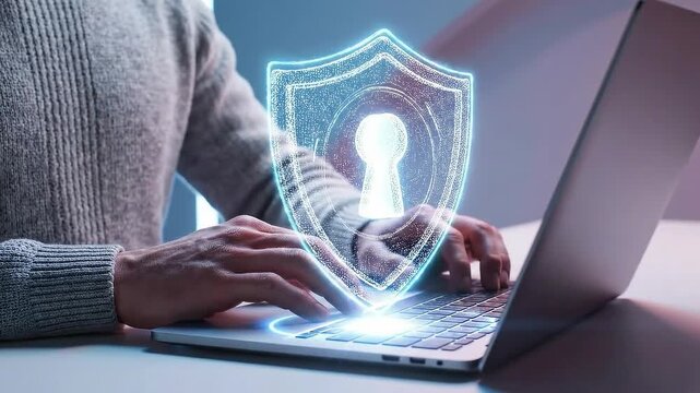 Cybersecurity Protection - Secure Digital Data and Online Privacy with Laptop.