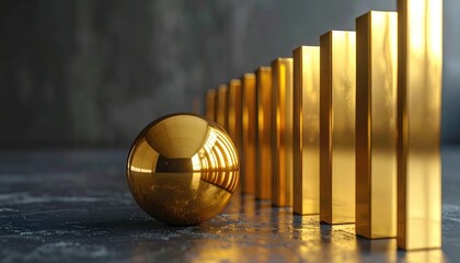 A golden ball and a set of vertical bars, possibly representing data or progress