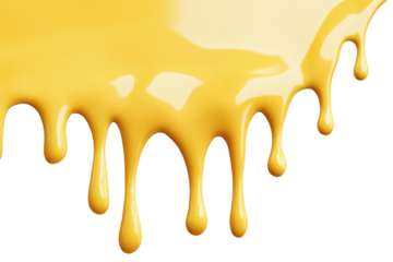 A vibrant. glossy yellow paint dripping down against a clean white background. creating a striking visual effect ideal for creative projects and artistic designs