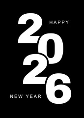black and white 2026 Happy New year design for card, poster, banner