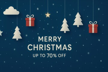 Fototapeta premium Merry Christmas brings joy with beautiful tree and festive decorations as we celebrate happy new year in 2026 with amazing discounts up to 70% off