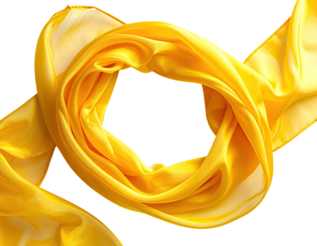 Flowing bright yellow silk scarf against black backdrop