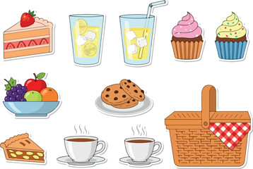 Picnic Food Icons Cakes, Drinks, Basket, and More