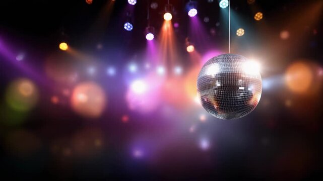 Shimmering disco ball with vibrant lights creating a festive atmosphere for parties and celebrations