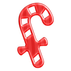 Glossy Christmas Candy Cane Icon with 3D Effect - Red Candy Cane Striped Jelly Sweet Symbol for Holiday Web UI
