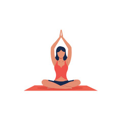 Girl in Yoga Pose with Raised Arms on Red Mat, Mindfulness and Wellness Concept