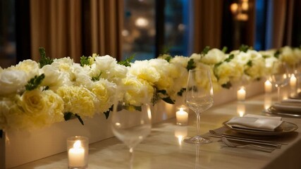 Elegant floral arrangement with candles for a romantic dinner setting