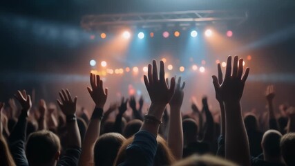 Energetic crowd cheering at a live concert, vibrant music festival atmosphere