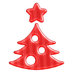 Glossy Christmas Tree Icon with 3D Effect - Red Candy Cane Striped Jelly Pine Symbol for Holiday Web UI