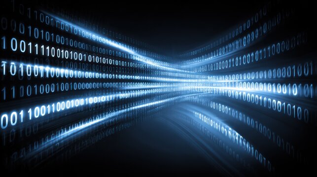 Digital Data Stream in Binary Code with Glowing Blue Effect - Powered by Adobe