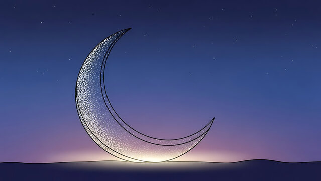Stunning crescent moon shining brightly in a serene night sky with twinkling stars above